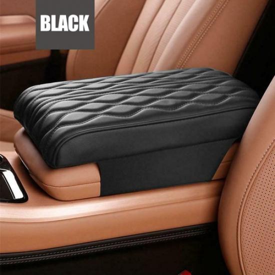 Car Armrest Cushion Cover Center Console Box Pad Protector Mat PU Leather Black
