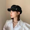 Little Fragrant Style British Style Stripe PU Leather Painter Hat Women Berets Korean Style Hat