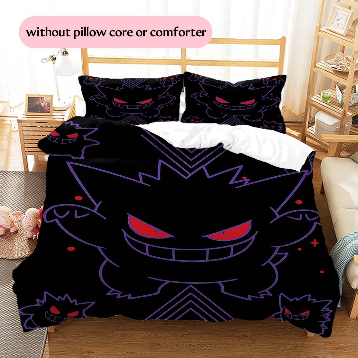 Süßes Gengar Muster Bettwäsche Heimdekoration Geburtstagsgeschenk (1 Bettbezug + 2 Kissenbezüge, ohne Füllung) 135x200cm white