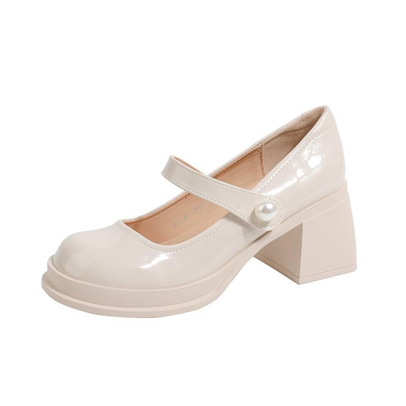 Small Leather Shoes Single Shoes Spring and Autumn New Sweet White Waterproof Table Thick High Heel Mary Jane Shoes Women