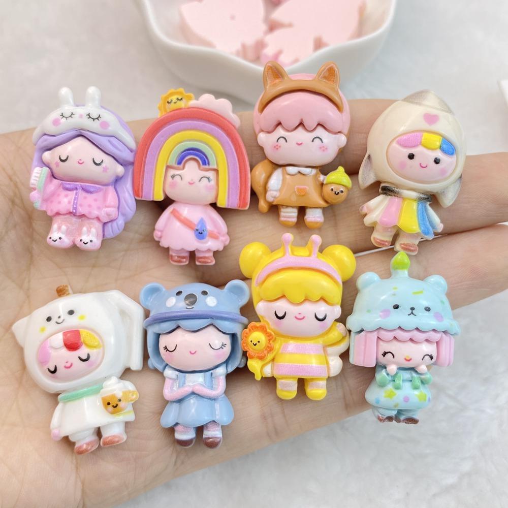 8Pcs New Cute Cartoon Animal Little Girl Series Flat Back Ornament Jewelry Bows Accessories