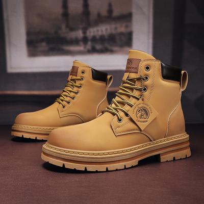 Work Suit Boots Leather Boots Men's Popular Long Boots Men's Oversized Boots Retro British Style  Yellow Boots