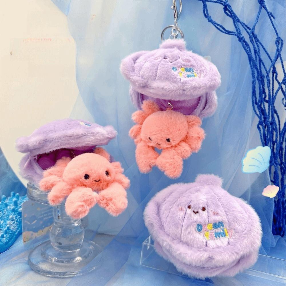 Kawaii Ocean Animal Plush Keychain Simulation Small Turtle Pendant Fluffy Whale Keyring  Children