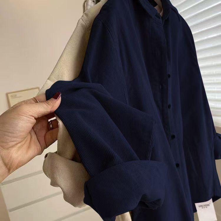 Korean Style Purple Corduroy Long Sleeve Casual Shirt Jacket
