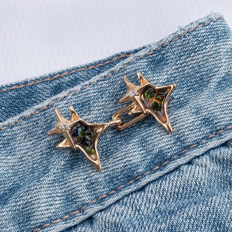

New Cross Star Waist Buckle for Woman Man Detachable Pants Clips Waist Tightener Metal Jean Buttons Pins Clothing Accessories золотой