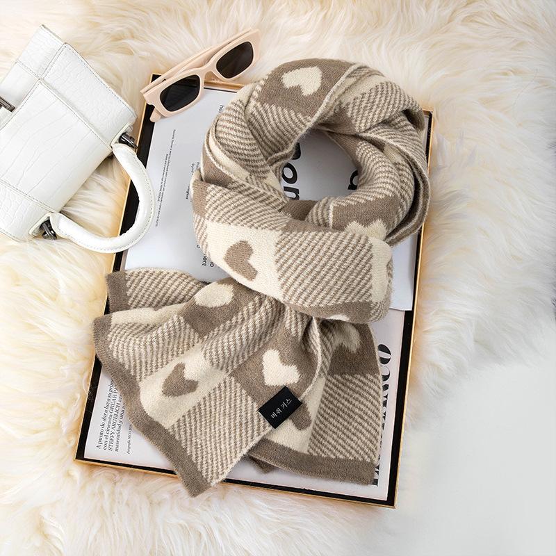 

Осень и зима новая шерсть любовь высокий класс легкая роскошь шарф женский черно-белая клетка сочетание цветов студенческий парный шарф абрикосовый