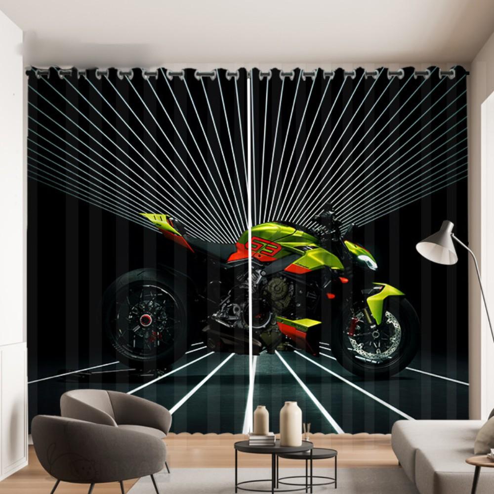 2 Panel Cool Motorcycle Print Curtain for Bedroom Studio Living Room Window Curtain for Floor-to-ceiling Window Cortinas Drapes