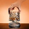 Rotatable Whiskey Glass with Base, Embossed Spinning Tumbler for Bar & Home