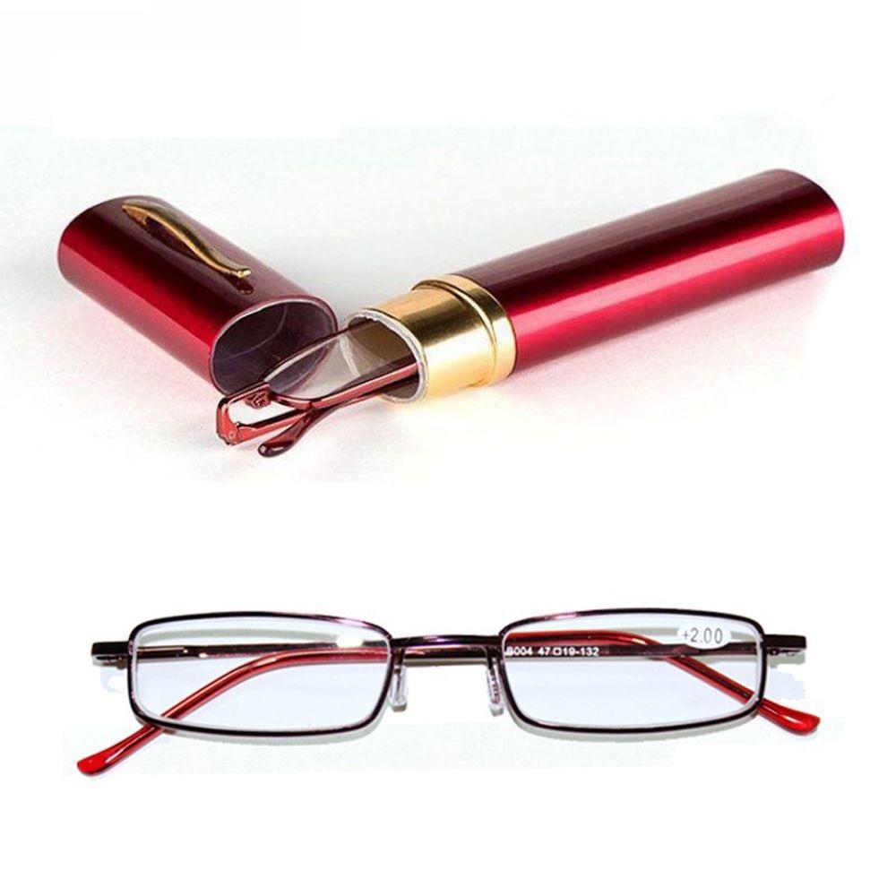 Unisex Reading Glasses with Pen Tube Case Portable Presbyopic Glasses Metal Case Spring Hinge Eyeglasses Vision Care +1.00~+4.00
