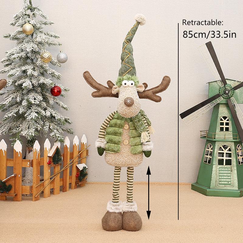 Cross-border Reindeer Plush Toy: Green Fabric Fawn Christmas Ornament for Hotel Window Display