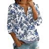Vintage Floral Print Henley Button Neck 3/4 Sleeve Linen Cotton Blend Shirt for Women Casual Loose Fit Top