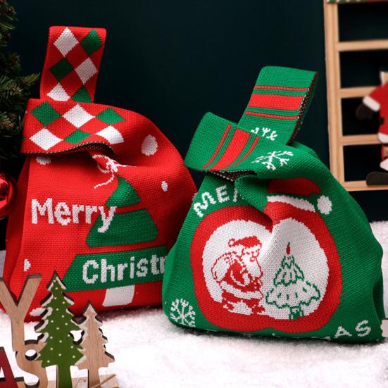 Christmas Gift Bag Knitted Xmas Tree Handbag Christmas Eve Party Favor Bag Reusable Gift Pouch for Festive Gift Packaging