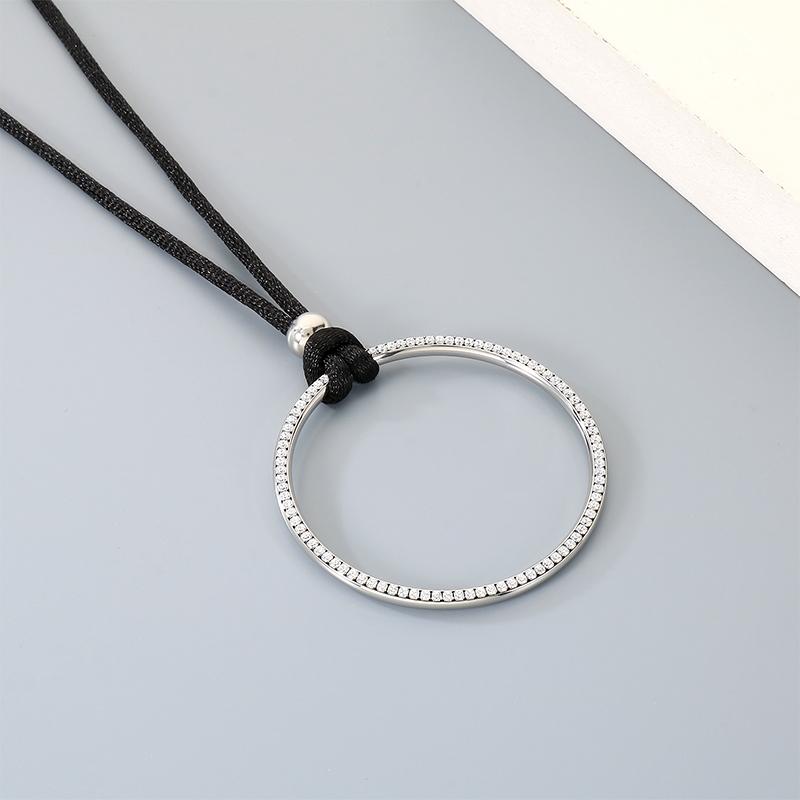 Kalen Stainless Steel Zircon Circle Pendant Necklace for Men Women Rock Black Cord Accessory Gifts Minimalist Hip Hop Jewelry