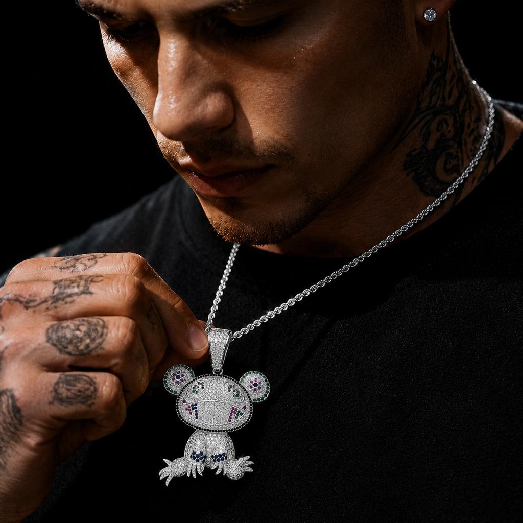 European and American Popular Color Frog Pendant with Copper Inlaid Zircon and Full Diamond Men's Hip-hop Necklace