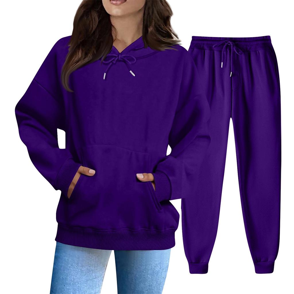 Women's Solid Color Sweatshirt Set (sweatshirt + Sweatpants)