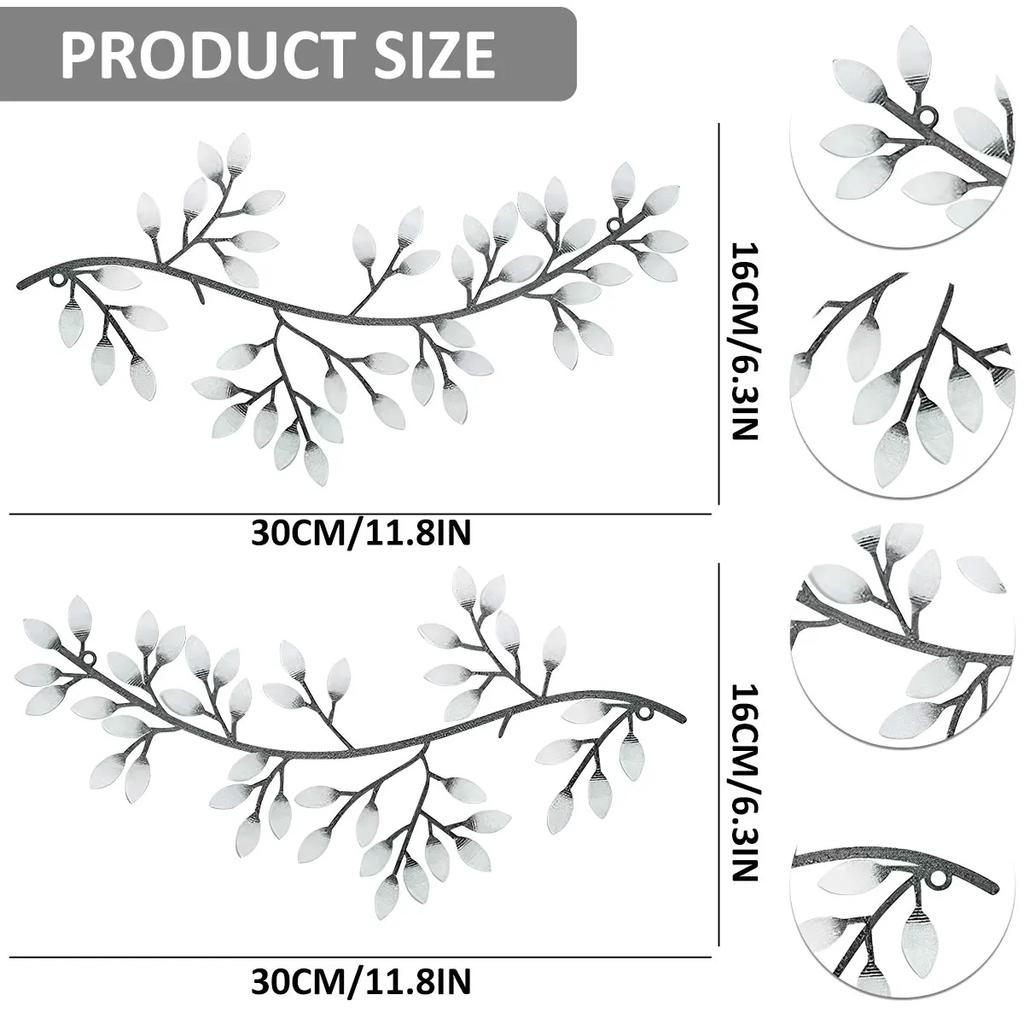 2Pcs Metal Tree Leaf Wall Décor Vine Olive Branch Leaf Wall Art Artistic Wall Hanging Decorative Wall Sculpture Home Decoration