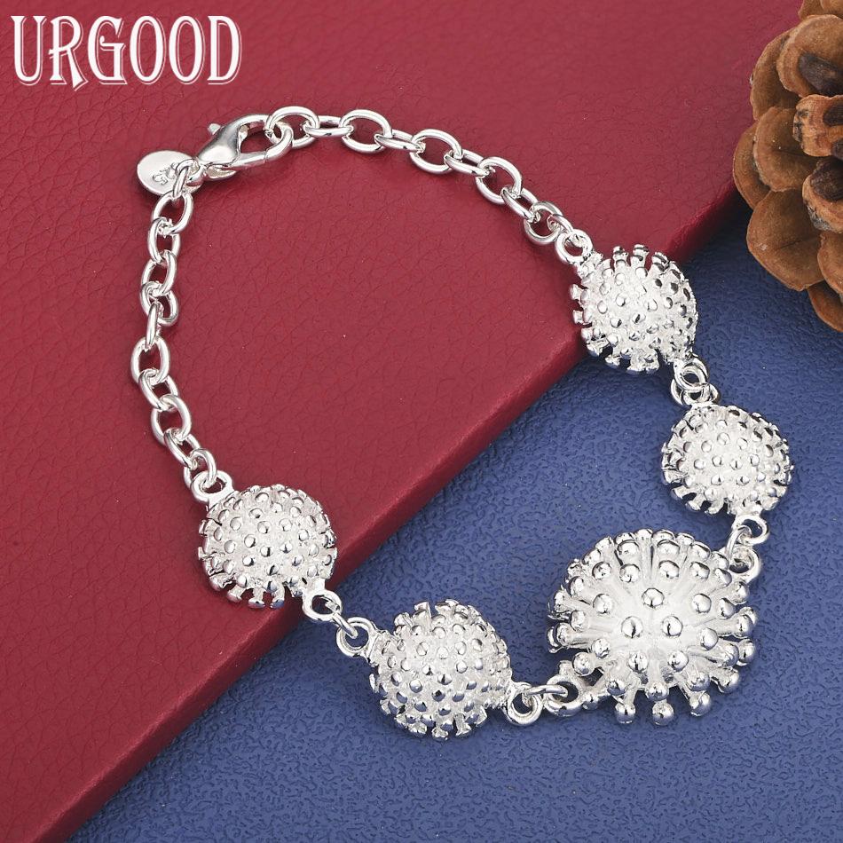 925 Sterling Silver Five Fireworks Side Chain Bracelet Gift Jewelry