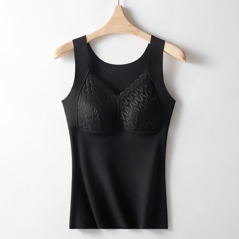 

Термобелье Бархатный жилет Зимний женский Простой однотонный с нагрудной подушечкой Майка Слим Теплый жилет на бретелях Женский L чёрный