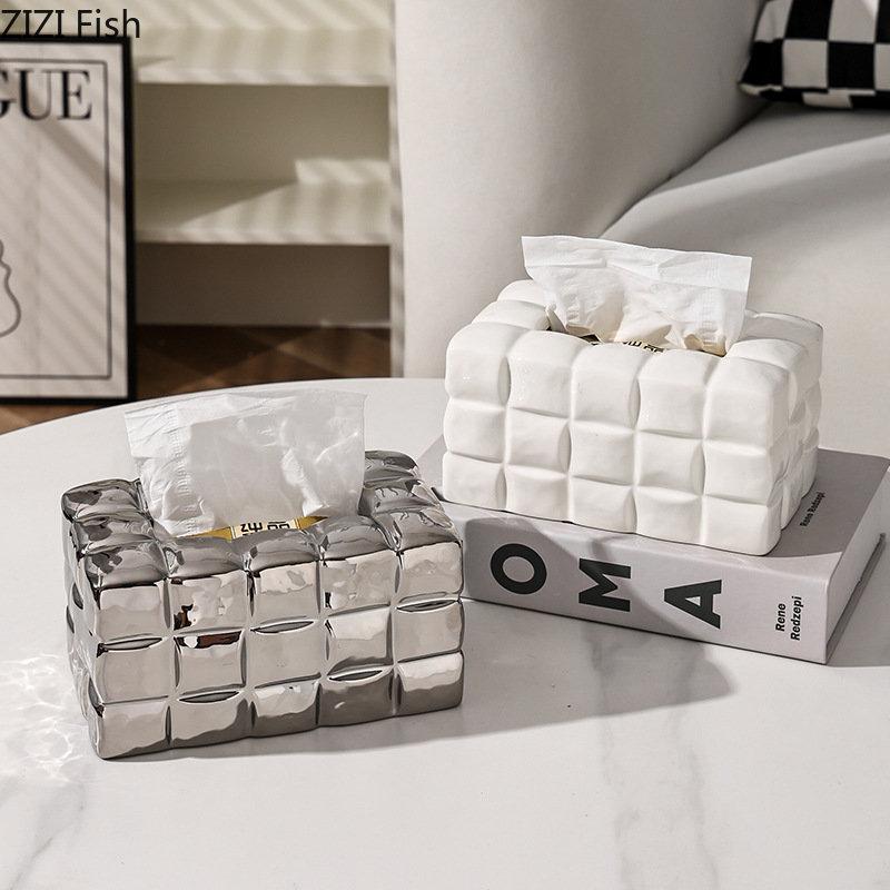 Electroplated Ceramic Tissue Box Creative Napkin Tissue Holder Nordic Home Decoration Art Living Room Tissue Storage Box