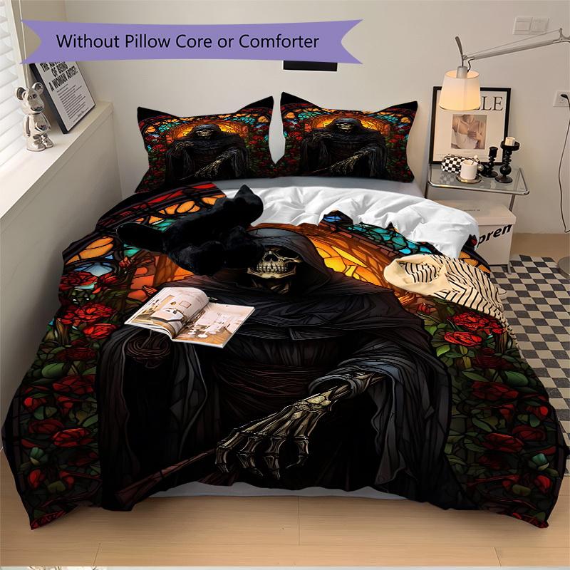 3pcs Reaper Pattern Duvet Cover Set - Machine Washable, Includes 1 Cover and 2 Pillowcases, No Core Included yy251013009