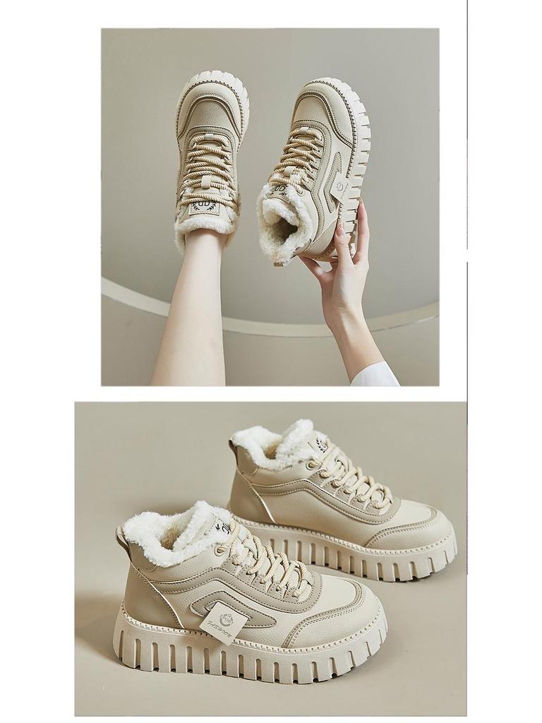 2024 Women's Korean High-Top White Winter Sneakers, Thick-Soled and Warm for Students, Style XX-12261-1