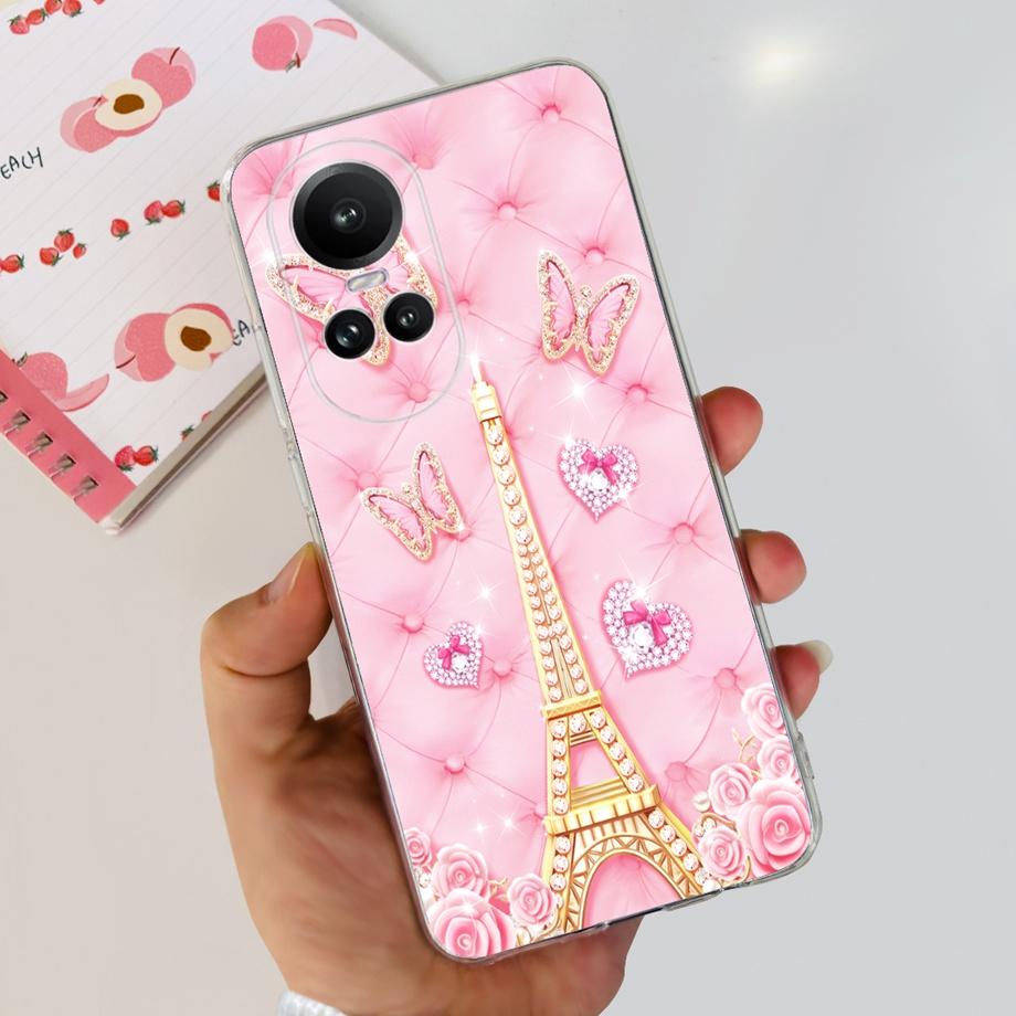 For Oppo Reno10 Pro Case Reno 10 5G Cover Soft TPU Black Silcione Bumper Coque For Reno 10pro Global Funads Women Fashion Print