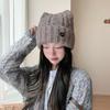 Cute Cat Ears Woolen Hat for Women Autumn and Winter Outdoor Anti Cold Hat Plus Velvet Thickened Warm Ear Protection Knitted Hat