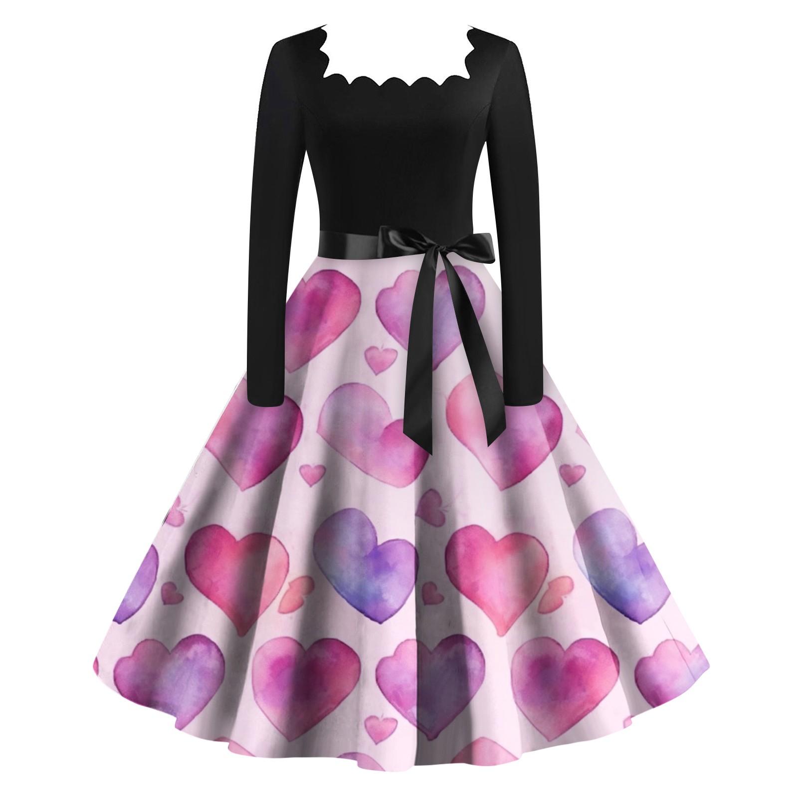 Женское винтажное классическое платье с длинным рукавом и принтом ко Дню святого Валентина — фото 6