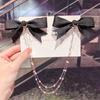 1 Pcs Bowknot Pearl Chain Bar Hairpin for Women's Rhinestone Spring Hairpin Ribbon Headband Ponytail Hair Ornament YSX