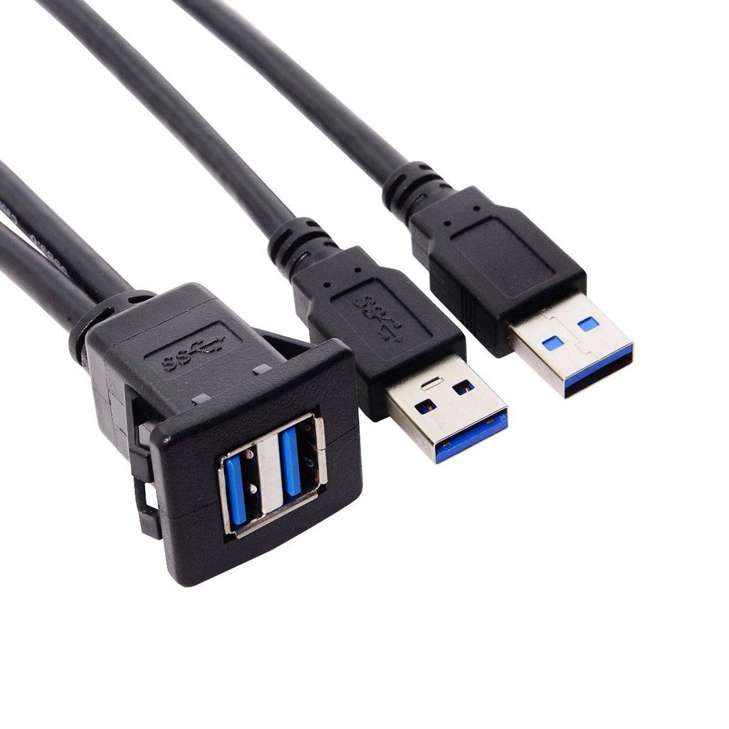 JSER 1m Vodotěsný Dvojitý USB Prodlužovací Kabel s Držákem na Západku pro Auto AUX Kabel pro Palubní Desku 3.0