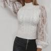 Women  Loose Casual Solid Stitching Long-Sleeved Knitted Lace Sweater
