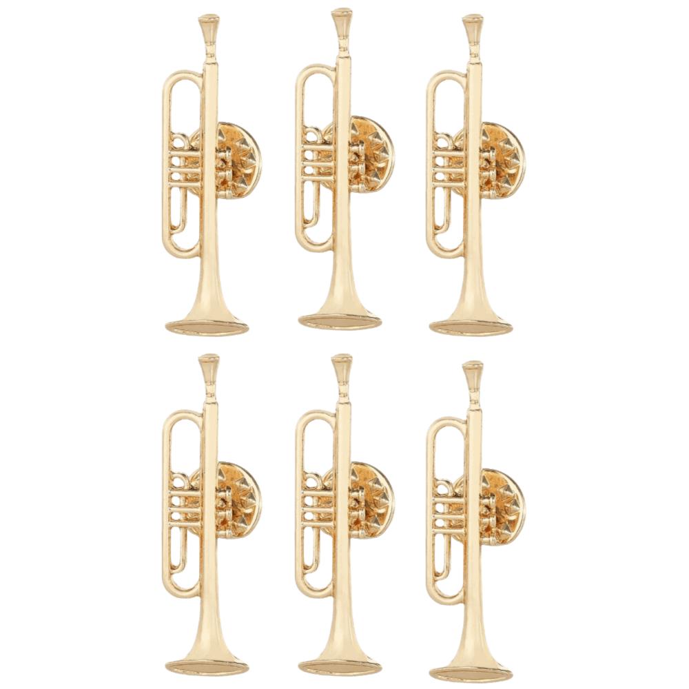 6pcs Gold Finish Musical Instrument Brooch Alloy Material Trumpet Brooch Pin Backpack Ornament