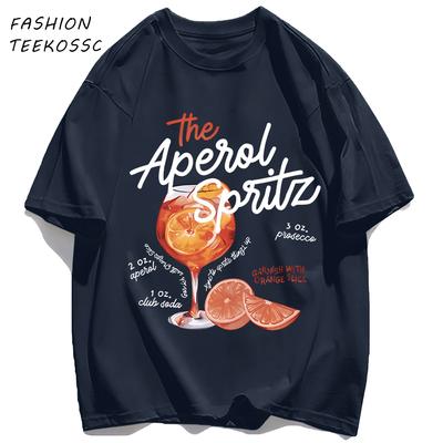 Orange Slice Red Wine Goblet Print TShirts Men Colour ONeck T Shirt Cotton Oversized Top Unisex AllMatch Casual Streetwear