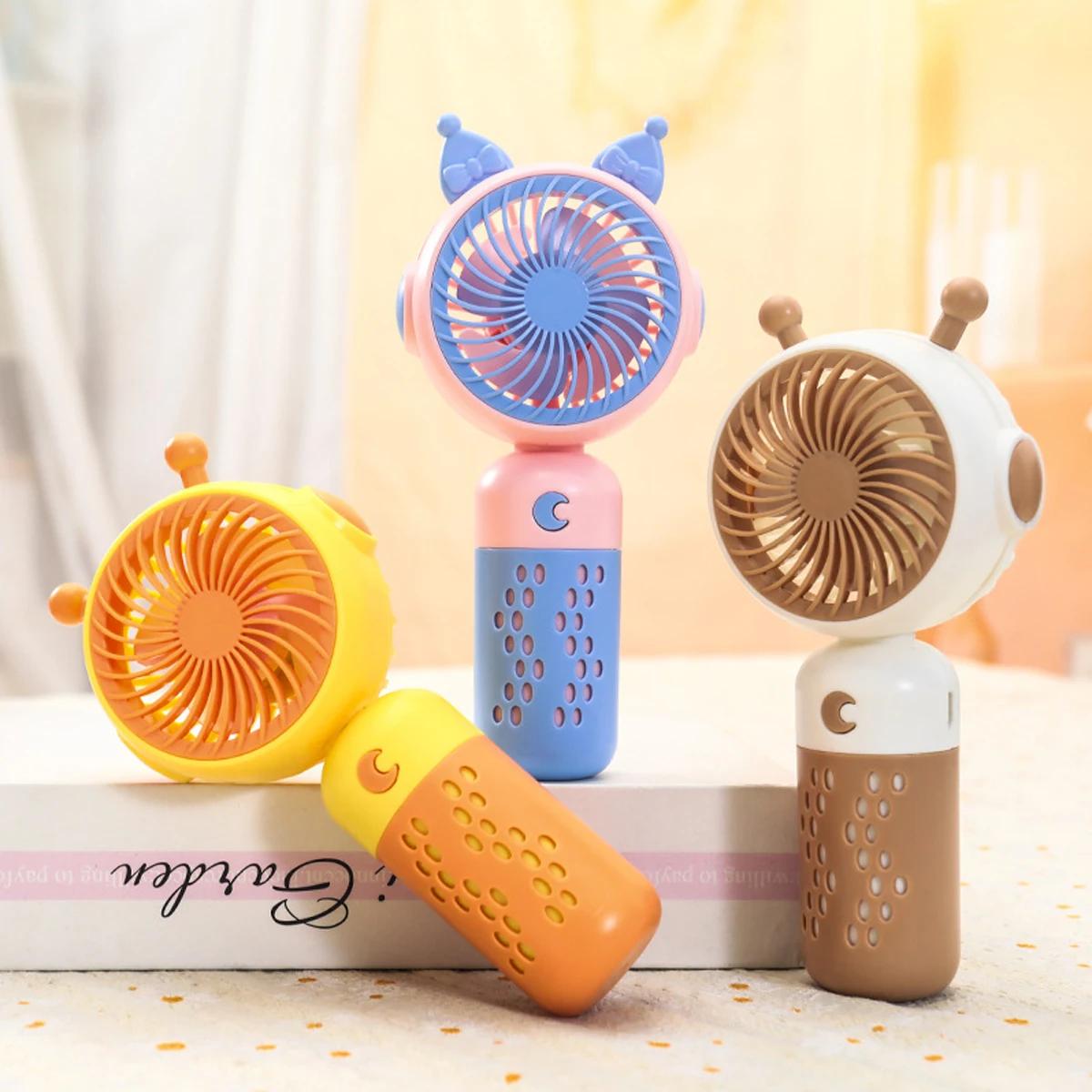 

New Handheld Cartoon Mini Fan with Lights USB Rechargeable Rotatable Portable Suitable for Dormitories Classrooms and Offices жовтий