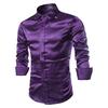 Camicia Casual da Uomo Coreana in Seta Luminosa per Primavera e Autunno, Manica Lunga, Colore Unito, Modellante, alla Moda