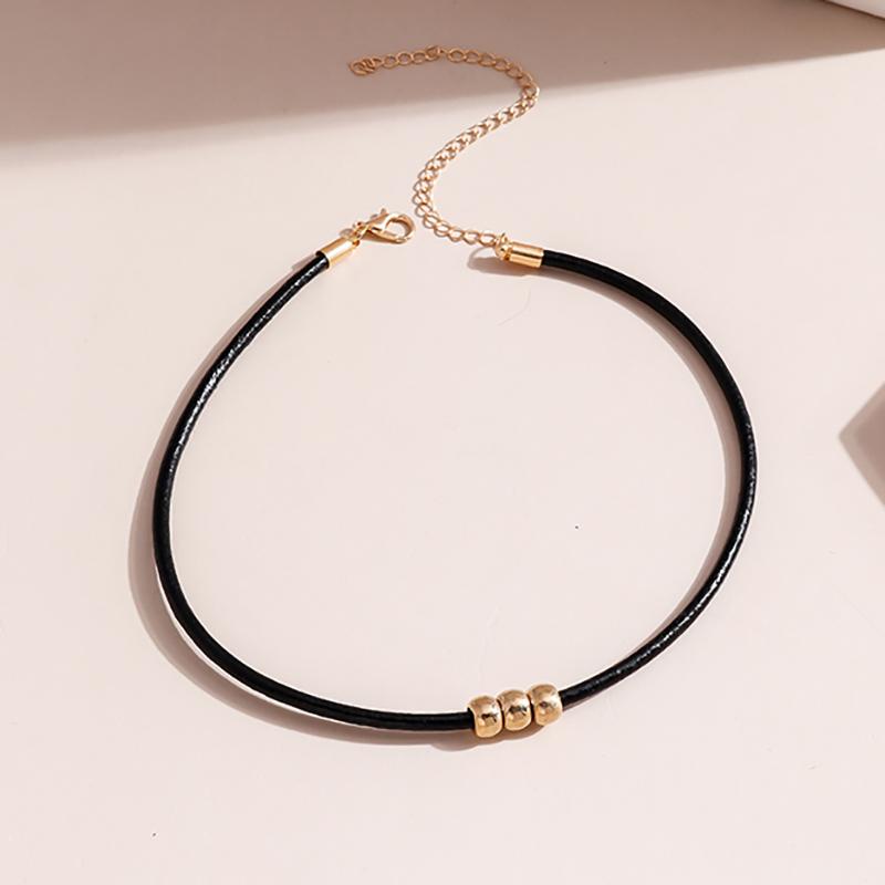 Gothic Style Black Rope Women's Neck Chain Choker Rope Necklaces Gold Color Beads Goth Jewelry Collar For Girl Kpop Chocker