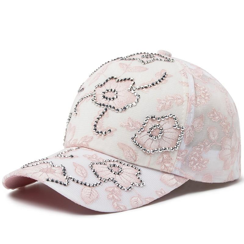 Women's Baseball Cap Stylish Rhinestone Flower Lace Mesh Caps Summer Outdoor Casual Sun Hat Adjustable Suitable For Everyday Use