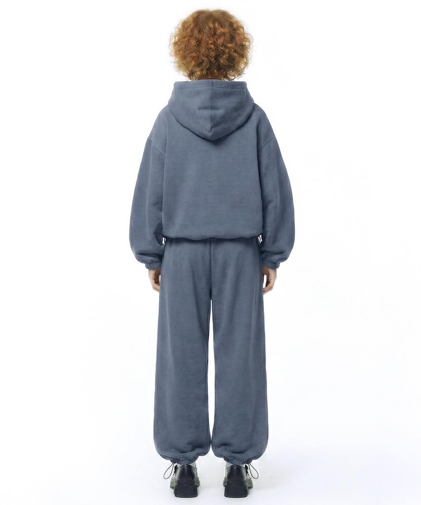 [Set] Small Slow And Soft String Oversized Hoodie + Single-Pleat Wide Pants - Blue-Gray