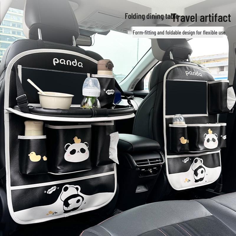 Panda Car Organizer: Multifunctional Hanging Storage, Cute Cartoon Interior Protective Pad