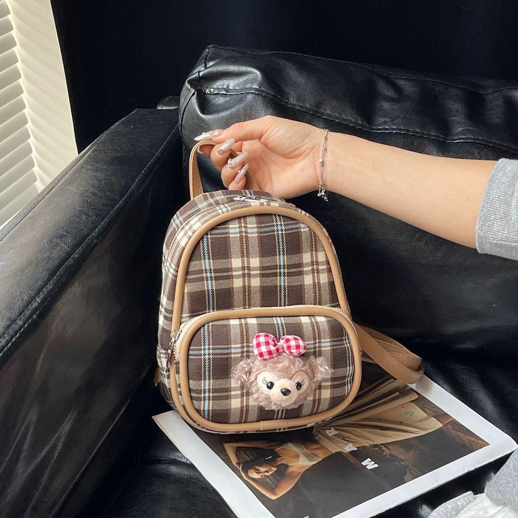 Shelliemay Duffy Simple Plaid Canvas Backpack With Breathable Fabric For College And Casual Outings