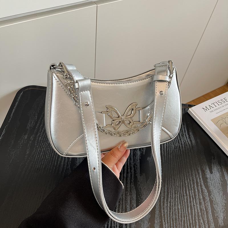 

Premium chain butterfly niche trend handbag Spice girl style versatile shoulder underarm bag messenger bag retro bag серебряный