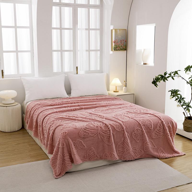 Velvet Jacquard Butterfly Flower Multifunctional Wool & Coral Nap Blanket