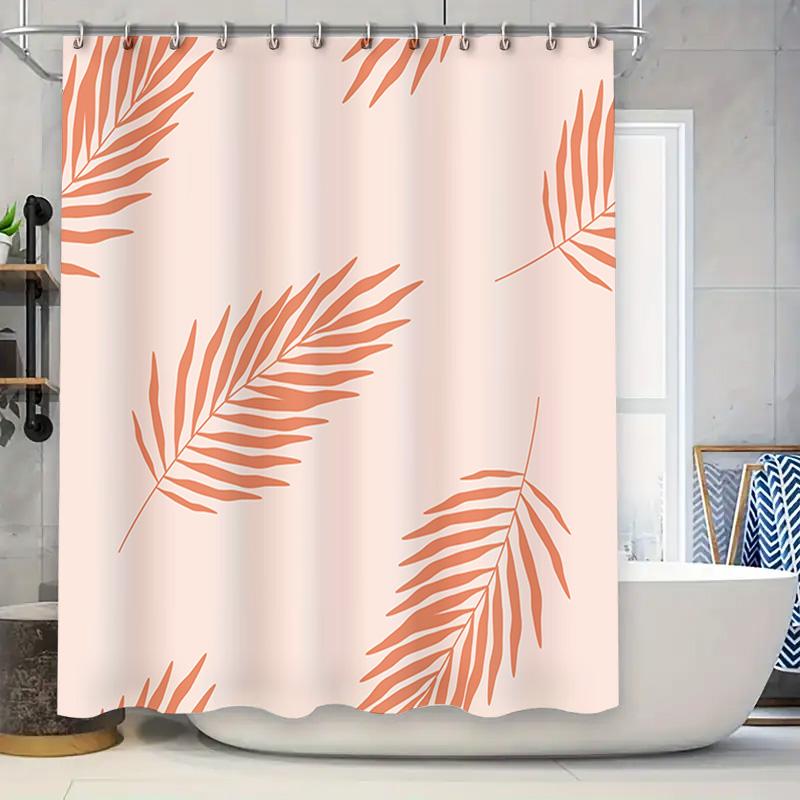 

Vintage Coral Palm Leaf Shower Curtain Pink Bath Decoration Waterproof Home Decor 3D Print Bathroom Tissue Background Curtains F W60H190(CM)-1 Pcs