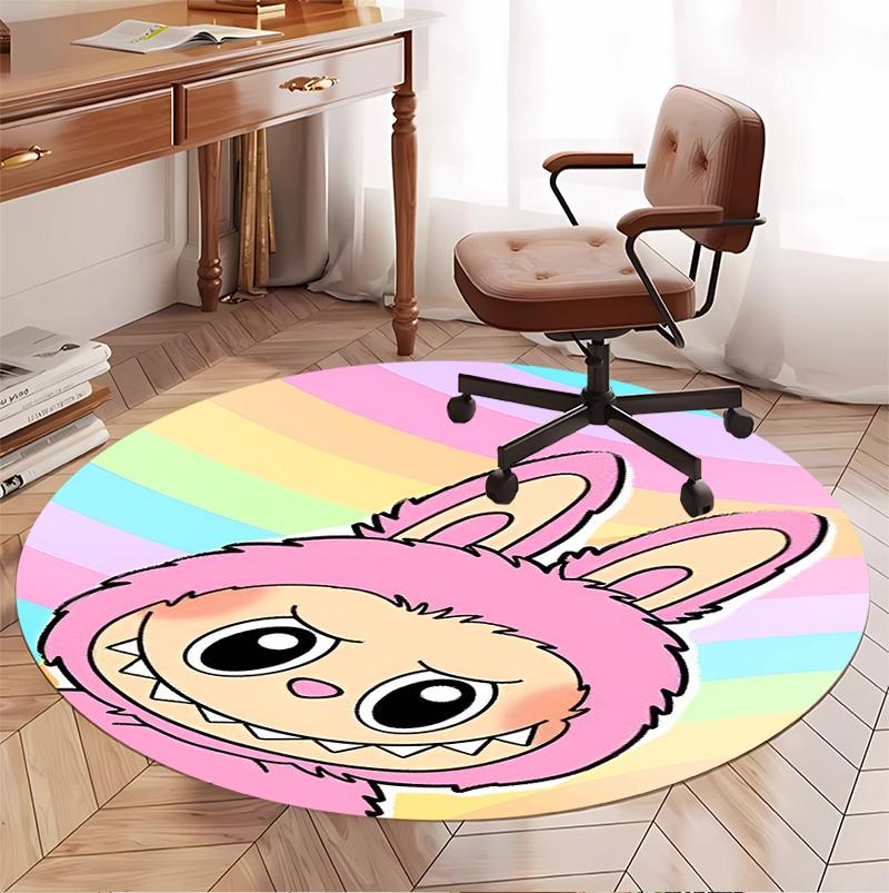 Labubu Pattern Round Rug, Indoor/Outdoor Mat, for Picnic, Gameroom, Bedroom, Office, Living Room, Home Decor Carpet, Birthday Gift