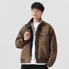 CO8000 Men's Versatile Lambswool Reversible Jacket with Patch Label, Casual Long Sleeve.