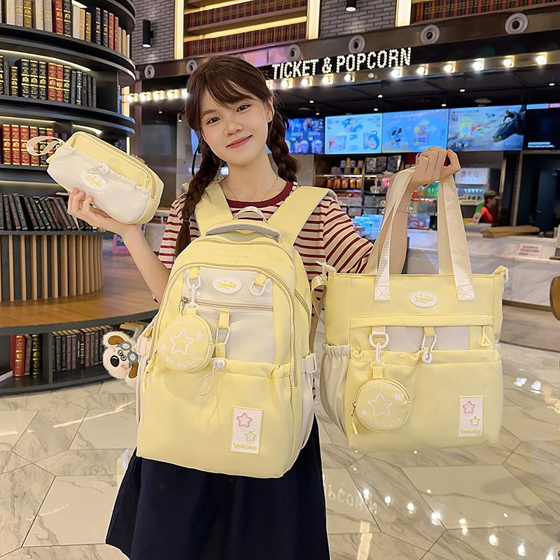 Schoolbag High Value Three-piece Schoolbag Girls Junior High School Students Girls Backpack Ins Large Capacity Primary School Backpack