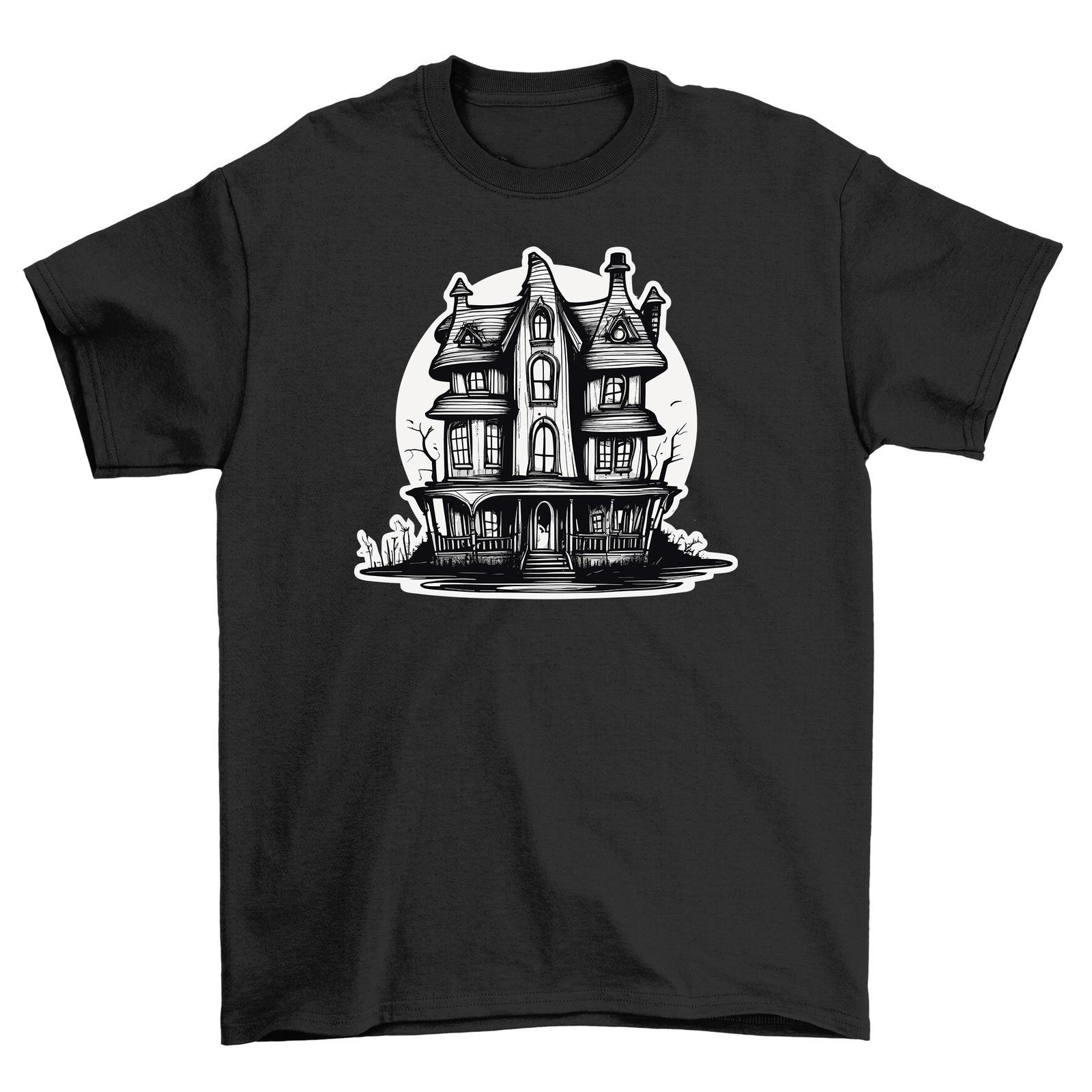 Haunted House Halloween_223 T-Shirt Mens Womens Tees Top - Spooky Fun! 100% Cotton, Funny Unisex Desi 4XL