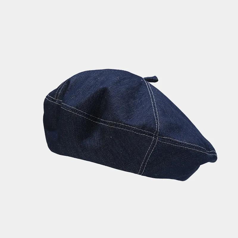 2025 Beret Hat Denim Newsboy Cap French Style Painter Hat Solid Color Casual Artistic Japanese Minimalist Urban Street Fashion