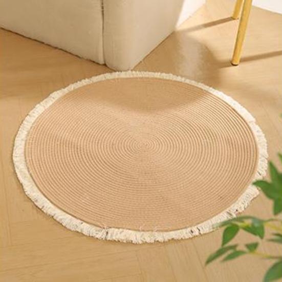 Katoenen Touw Kattenkleed Rond Kattenkrabkleed Zacht Wasbaar Vloerkleed met Kwasten Omkeerbaar Geweven Vloermat voor Slaapkamer Woonkamer Katten Rustplek