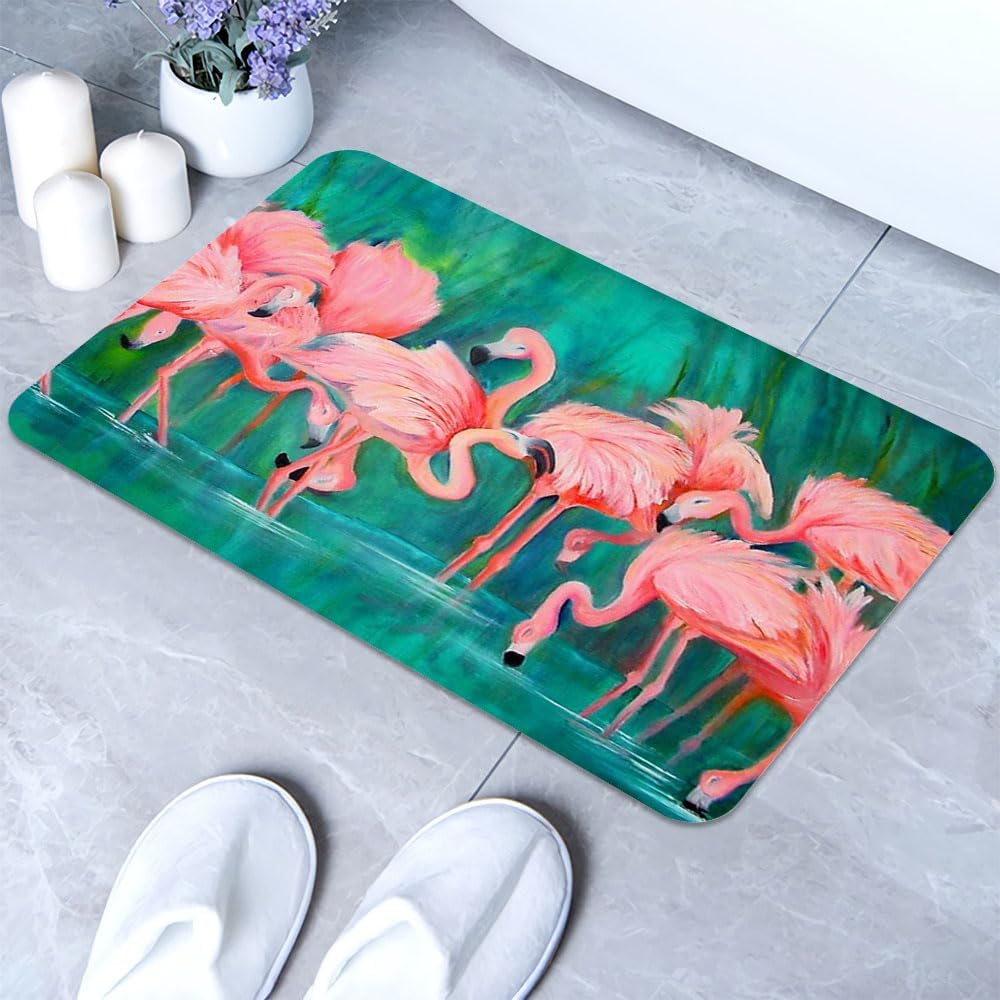 Watercolor Flamingo Tropical Floral Leaves Bath Mats Non-Slip Microfiber Soft Plush Doormat Decor Bathroom Rugs for Bedroom Mat